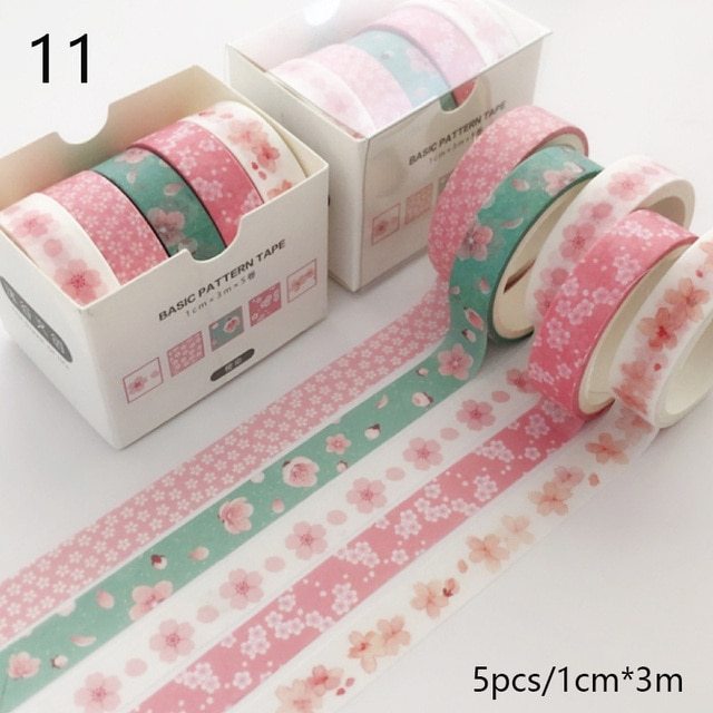 5Pcs/Set Washi Tape Cute Grid Adhesive Solid Masking Tape-JournalTale