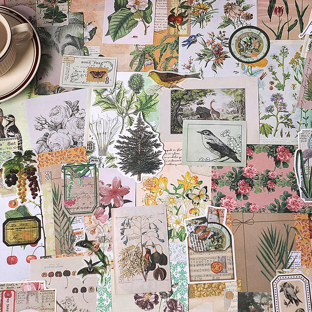 200pcs/lot Memo Pads Material Paper Vintage Plants-JournalTale