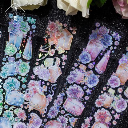 4pcs Vintage PET laser Flower Decorative Stickers-JournalTale