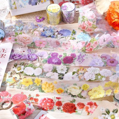 Vintage Flower Rose Decorative Adhesive PET Tape-JournalTale