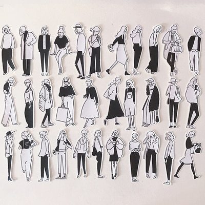 Black and white girl stickers DIY scrapbooking simple Salt-JournalTale