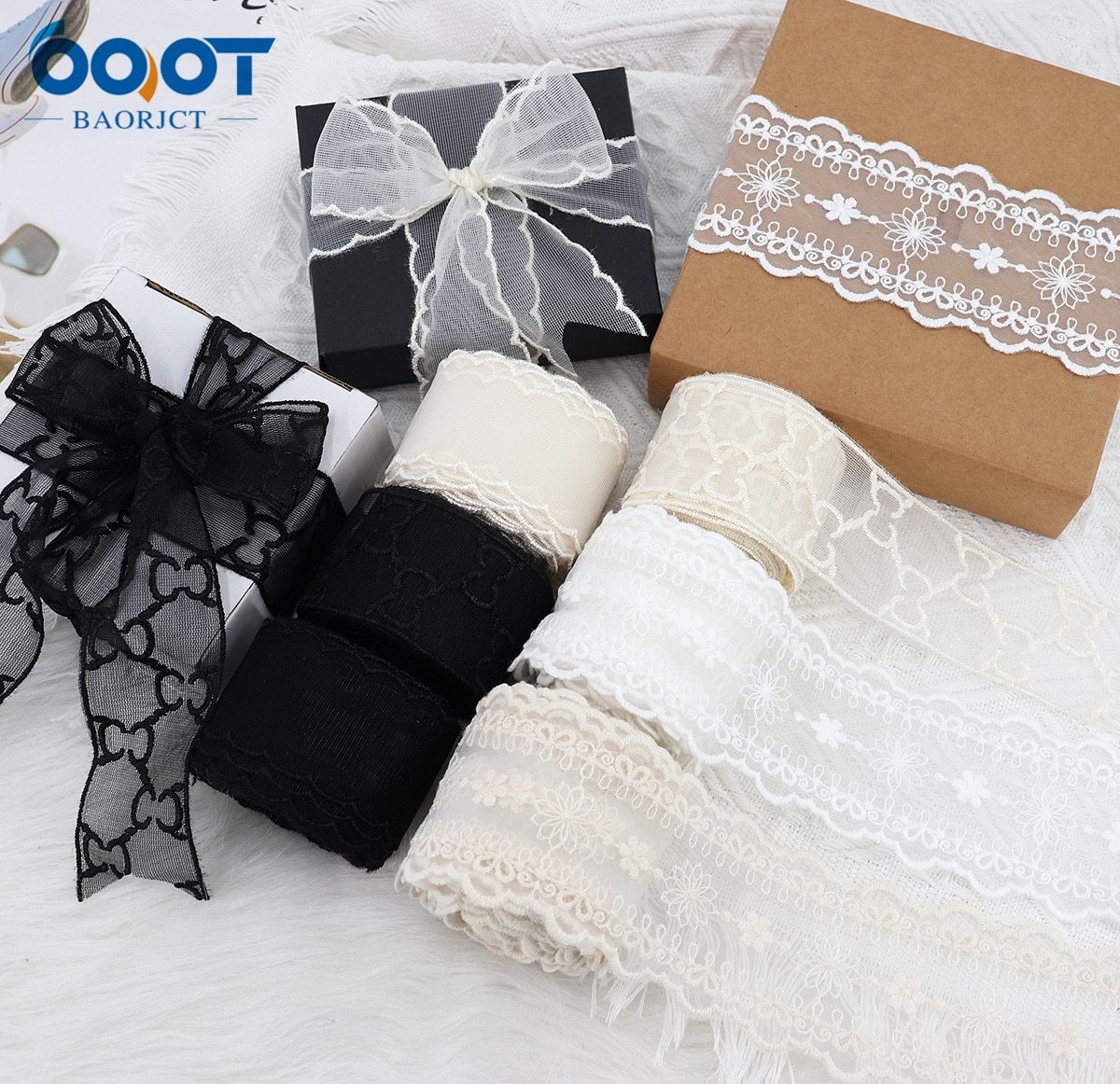 1Yards Mesh Embroidered Lace Ribbon-JournalTale