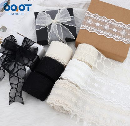 1Yards Mesh Embroidered Lace Ribbon-JournalTale