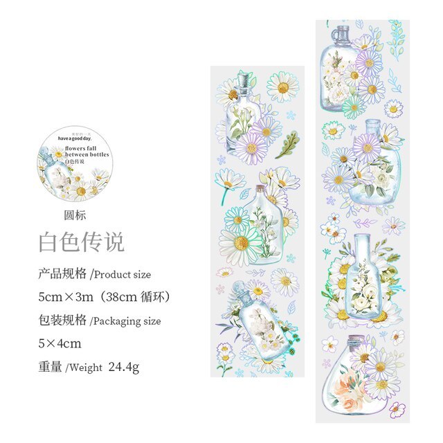 INS Watercolor Bottle Masking Tape Flower PET Fresh Plant-JournalTale