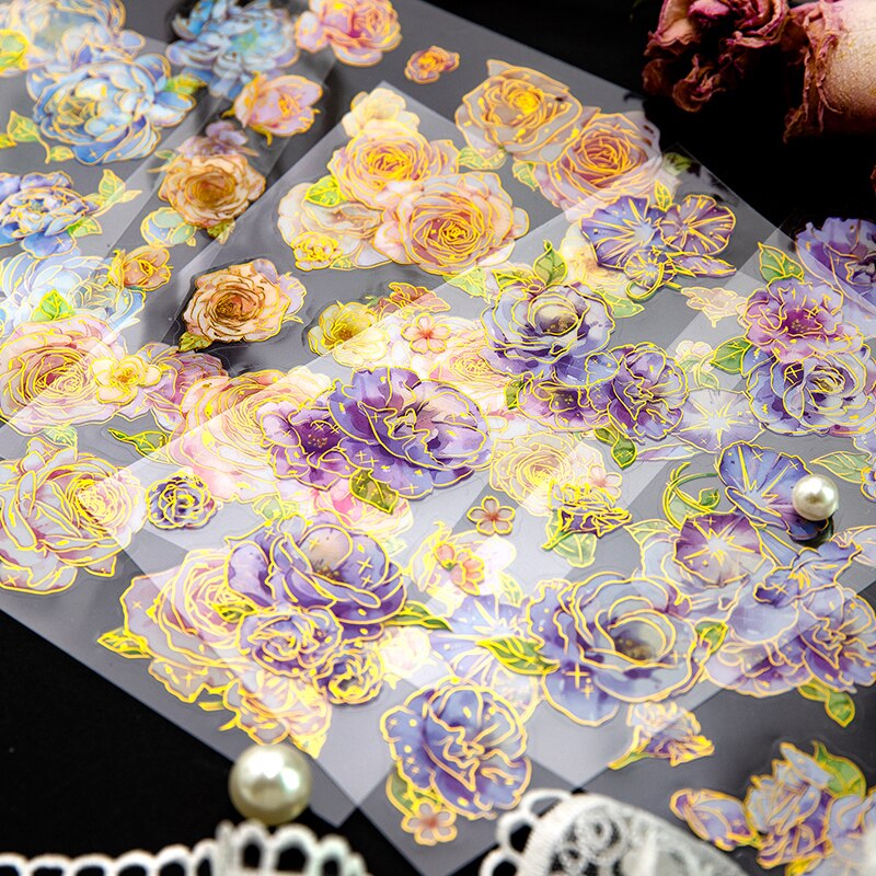 2 Sheets PET Bronzing Flowers Stickers Decorative-JournalTale