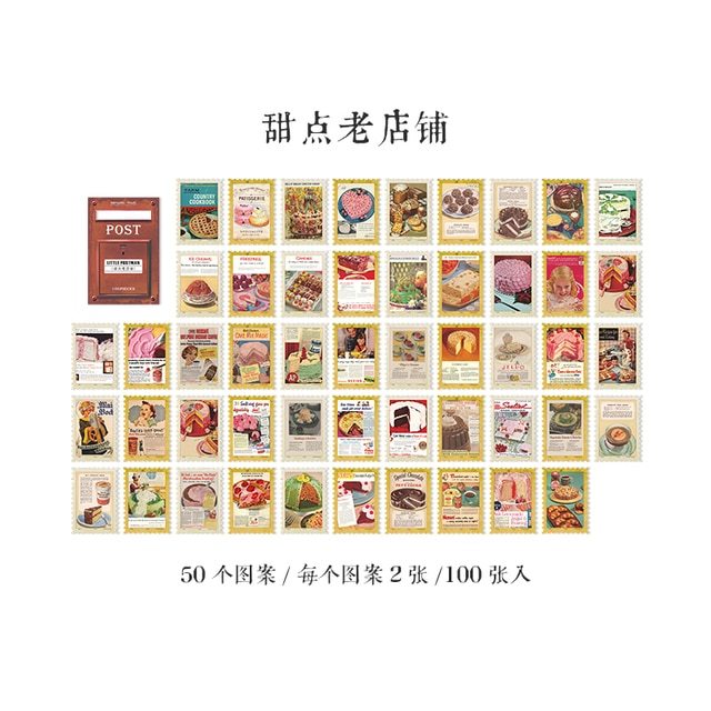 100pcs Vintage Stamps Sticky Paper for Phone Deco-JournalTale