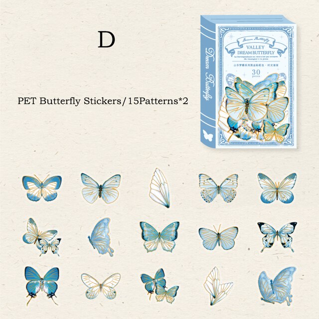 30pcs/pack Gold Foil Butterfly Stickers Waterproof PET Sticker-JournalTale