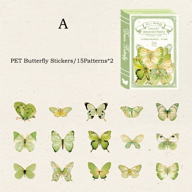 30pcs/pack Gold Foil Butterfly Stickers Waterproof PET Sticker-JournalTale