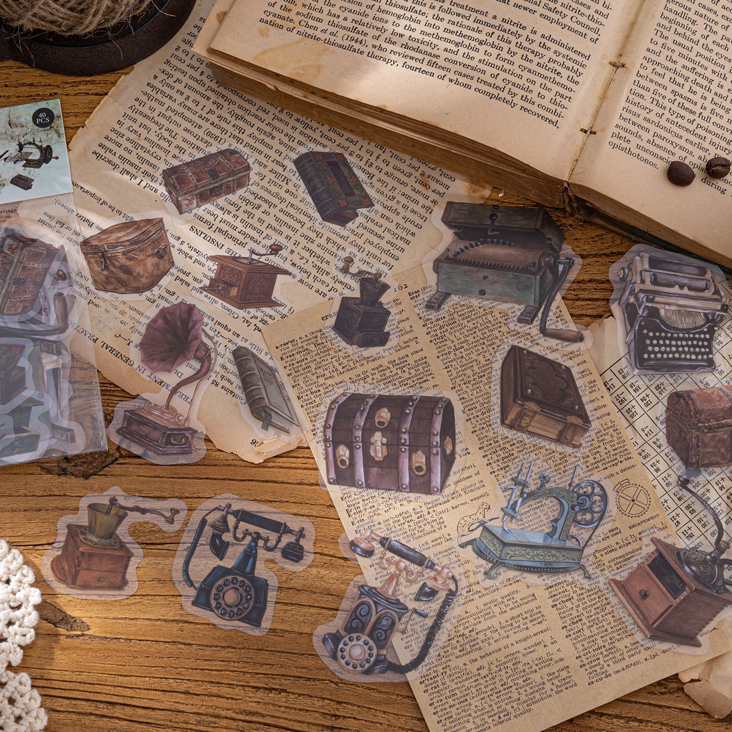40pcs/pack Antique Style PET Stickers Decor Journal-JournalTale