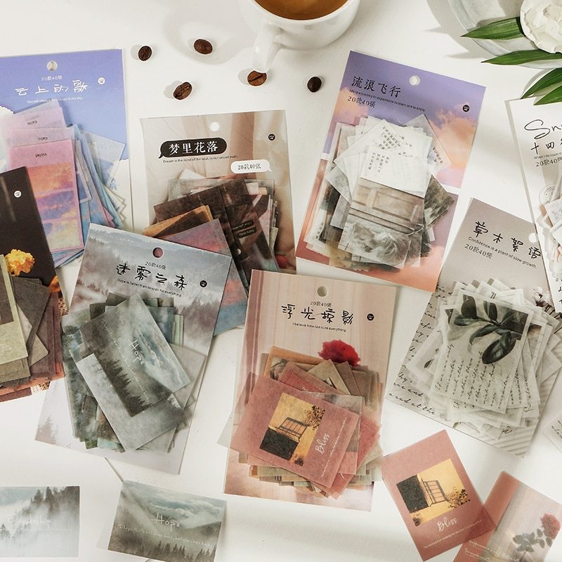 40pcs/pack Letter of Time Poetry Washi Paper Stickers-JournalTale