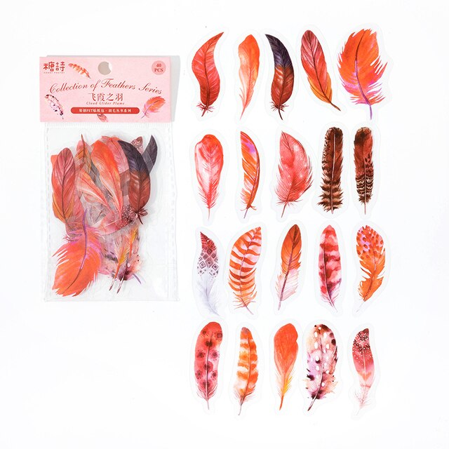 40pcs/pack PET Materials Feathers Series Stickers DIY Scrapbooking-JournalTale