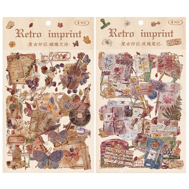 4pcs/pack PET Aesthetics Stickers Vintage Scrapbooking Materials-JournalTale