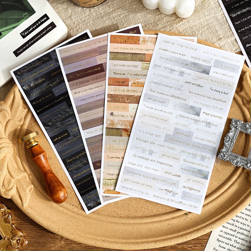 4pcs/pack Vintage Scrapbook Sticker Gold Foil Collage Journal-JournalTale