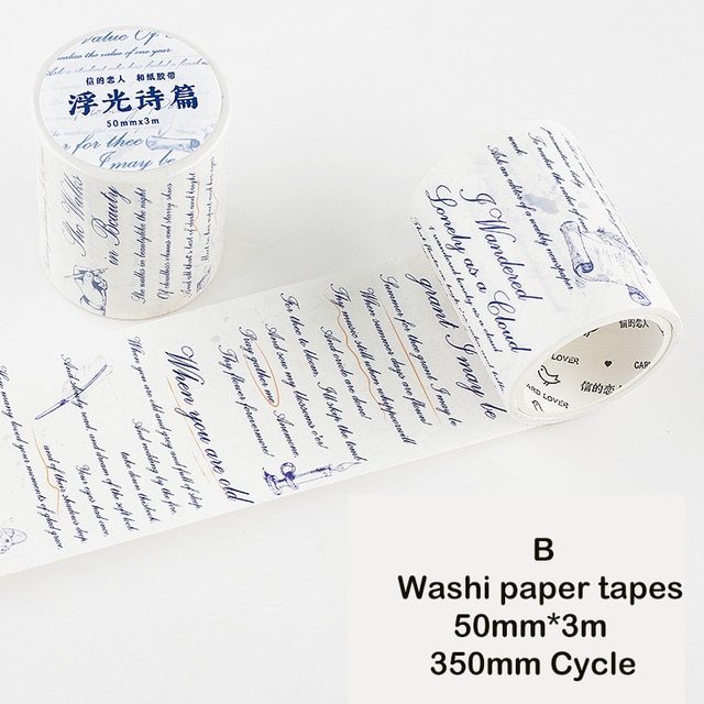 50mm*3m Vintage Letters Washi Paper Tapes-JournalTale