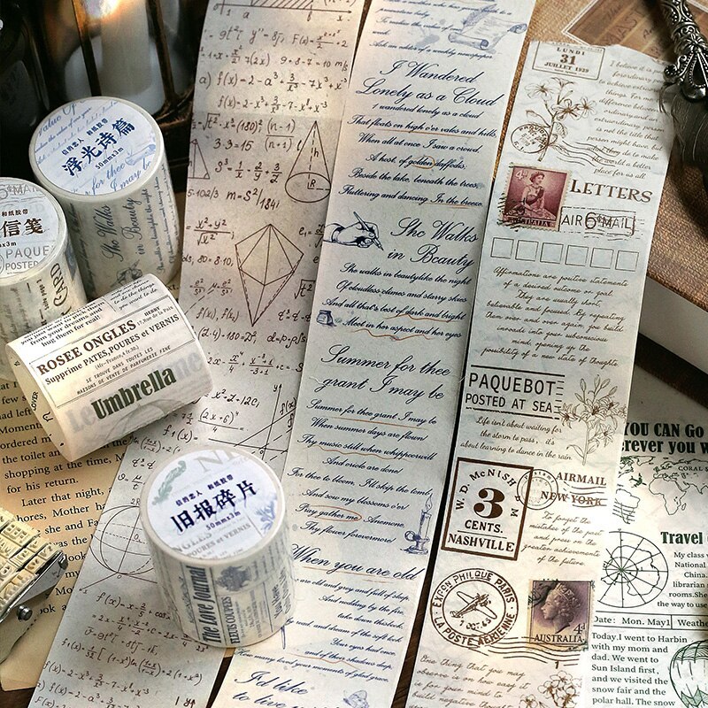 50mm*3m Vintage Letters Washi Paper Tapes-JournalTale