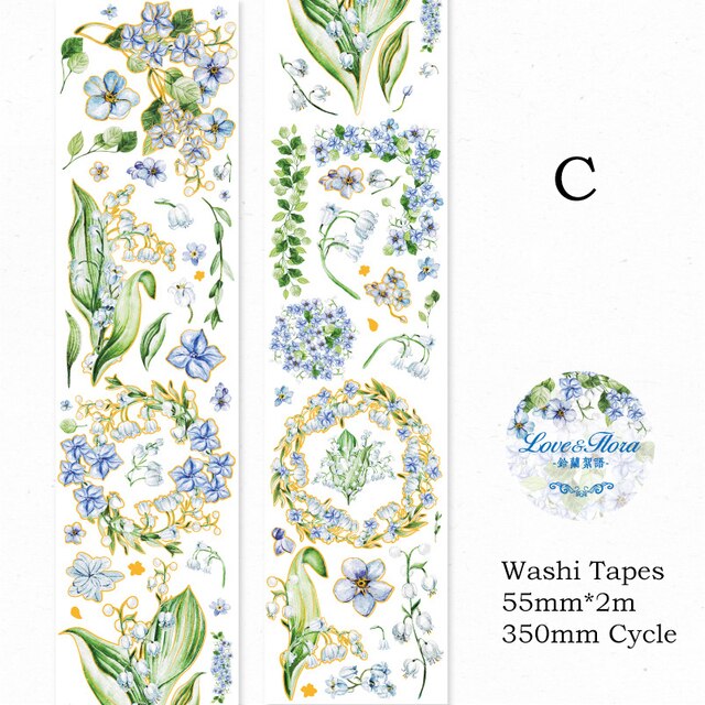 55mm*2m Gold Foil Floral Tapes Washi Paper Sticker-JournalTale