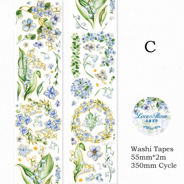 55mm*2m Gold Foil Floral Tapes Washi Paper Sticker-JournalTale