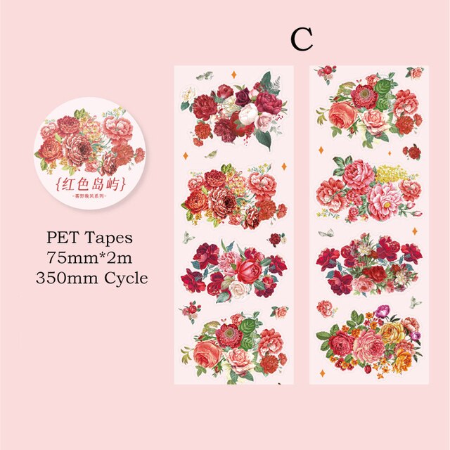 75mm*2m Aesthetics PET Tape Floral Tape DIY Scrapbooking Decor Tapes-JournalTale