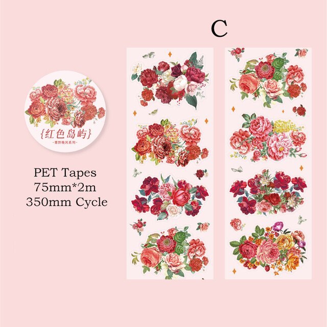 75mm*2m Aesthetics PET Tape Floral Tape DIY Scrapbooking Decor Tapes-JournalTale