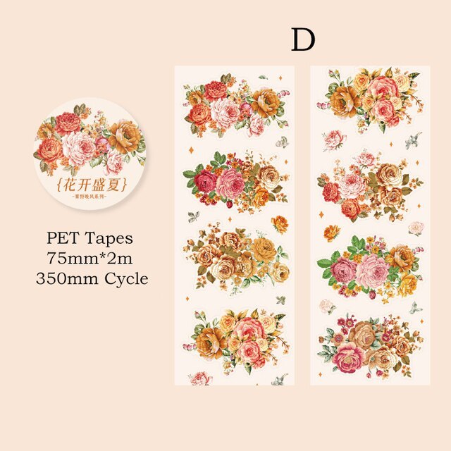 75mm*2m Aesthetics PET Tape Floral Tape DIY Scrapbooking Decor Tapes-JournalTale