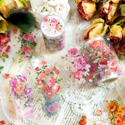 75mm*2m Aesthetics PET Tape Floral Tape DIY Scrapbooking Decor Tapes-JournalTale