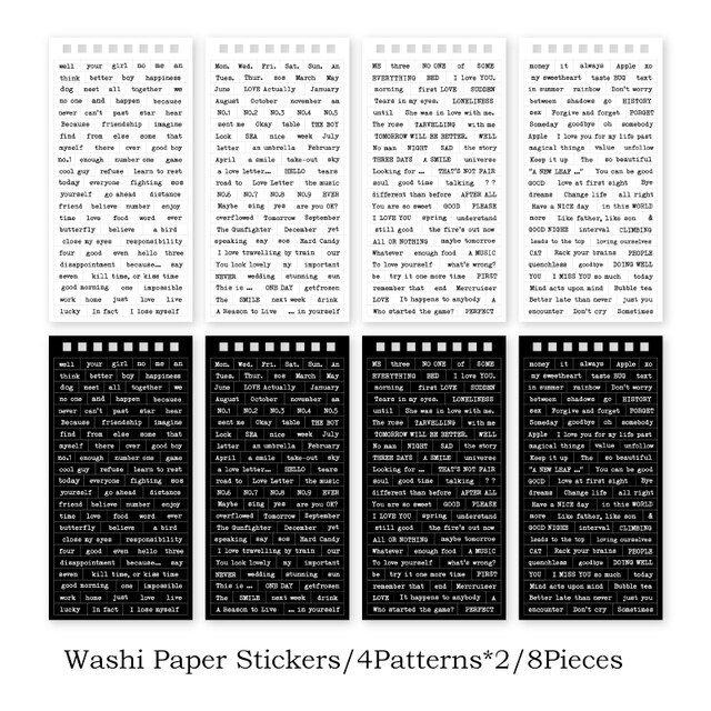 8pcs English Phrases Washi Paper Stickers-JournalTale