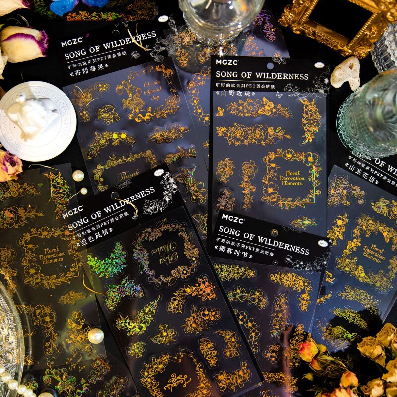 Laser Gold PET Stickers Creative Scrapbooking Materials Stickers-JournalTale