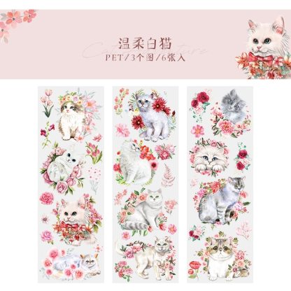 Cat stickers 6 Sheets  Adhesive Diy Sticker Decorative Diary-JournalTale