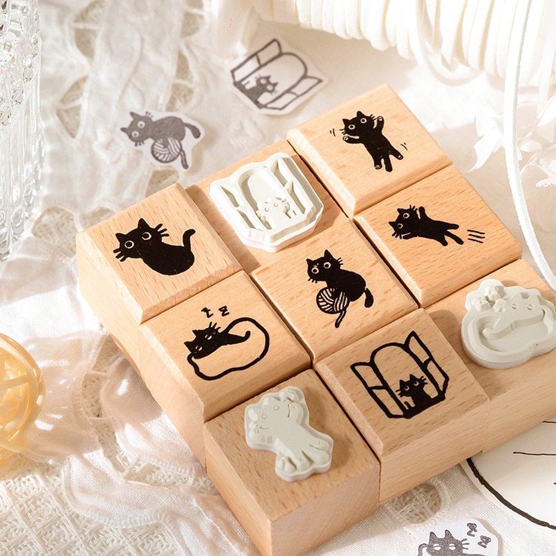 Wood Stamp Black Cat Wooden Rubber Stamps-JournalTale