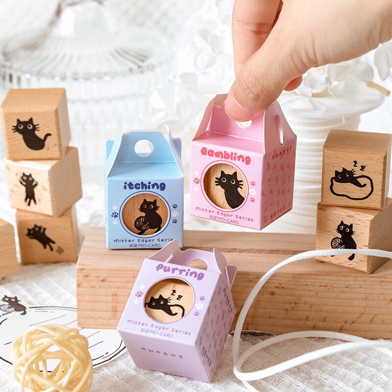 Wood Stamp Black Cat Wooden Rubber Stamps-JournalTale