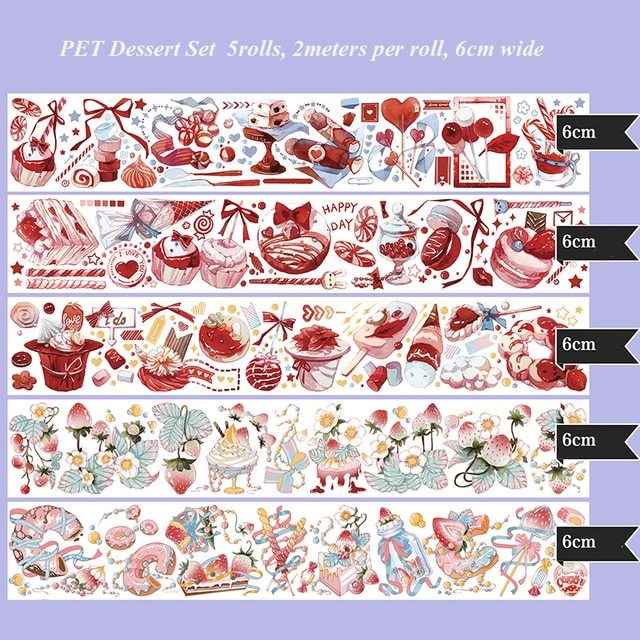 PET Colored Set Washi Tape Flower Fruit Delicacy Washi Set-JournalTale