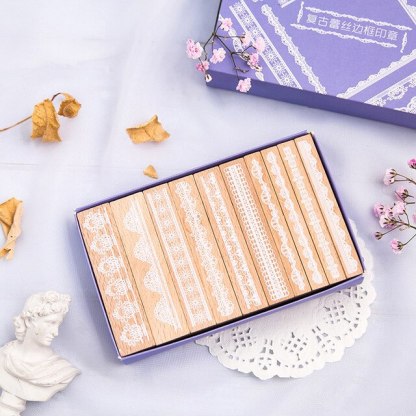 10 PCS Lace Wooden Stamps for Scrapbooking-JournalTale