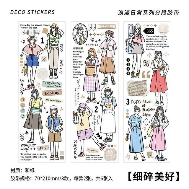 6 Sheets Romantic and Sweet Character Washi Stickers-JournalTale