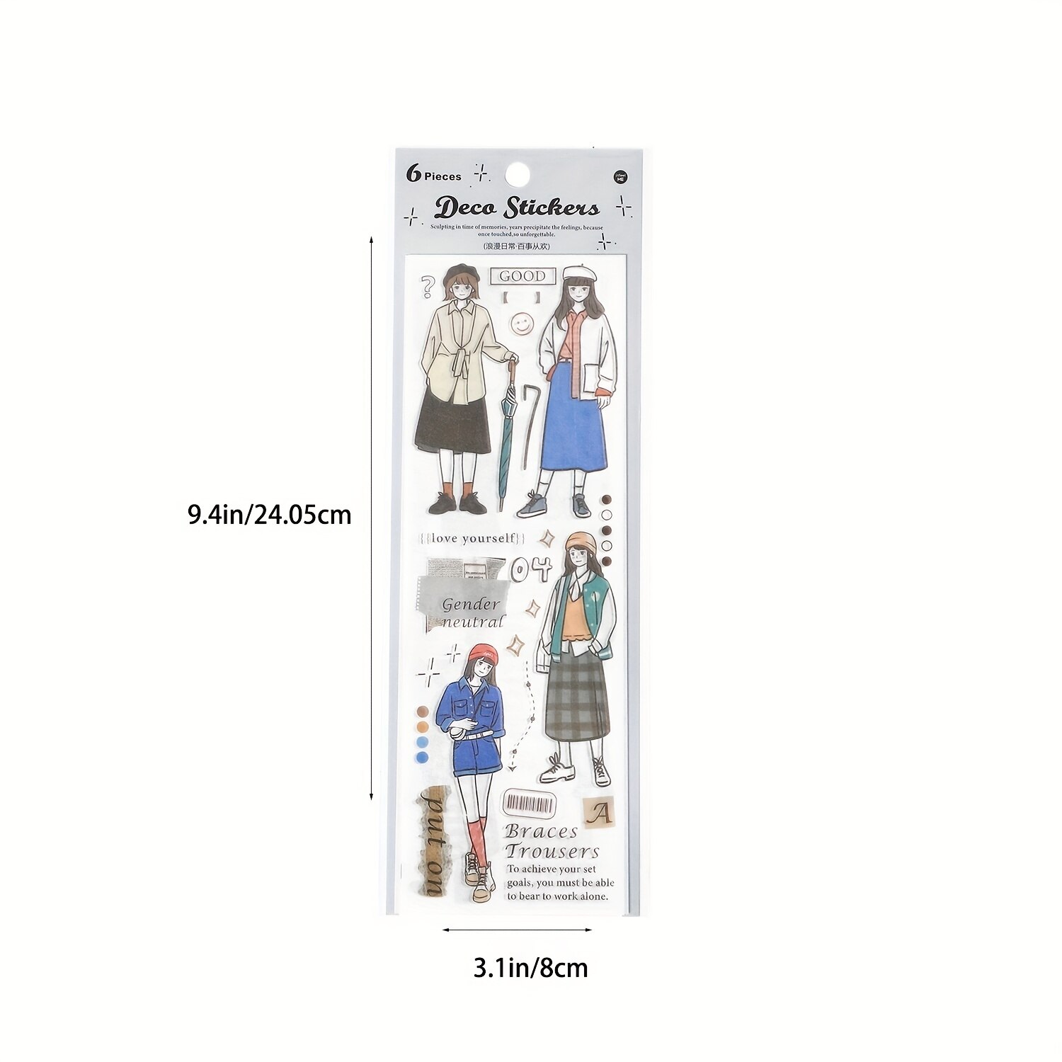 6 Sheets Romantic and Sweet Character Washi Stickers-JournalTale