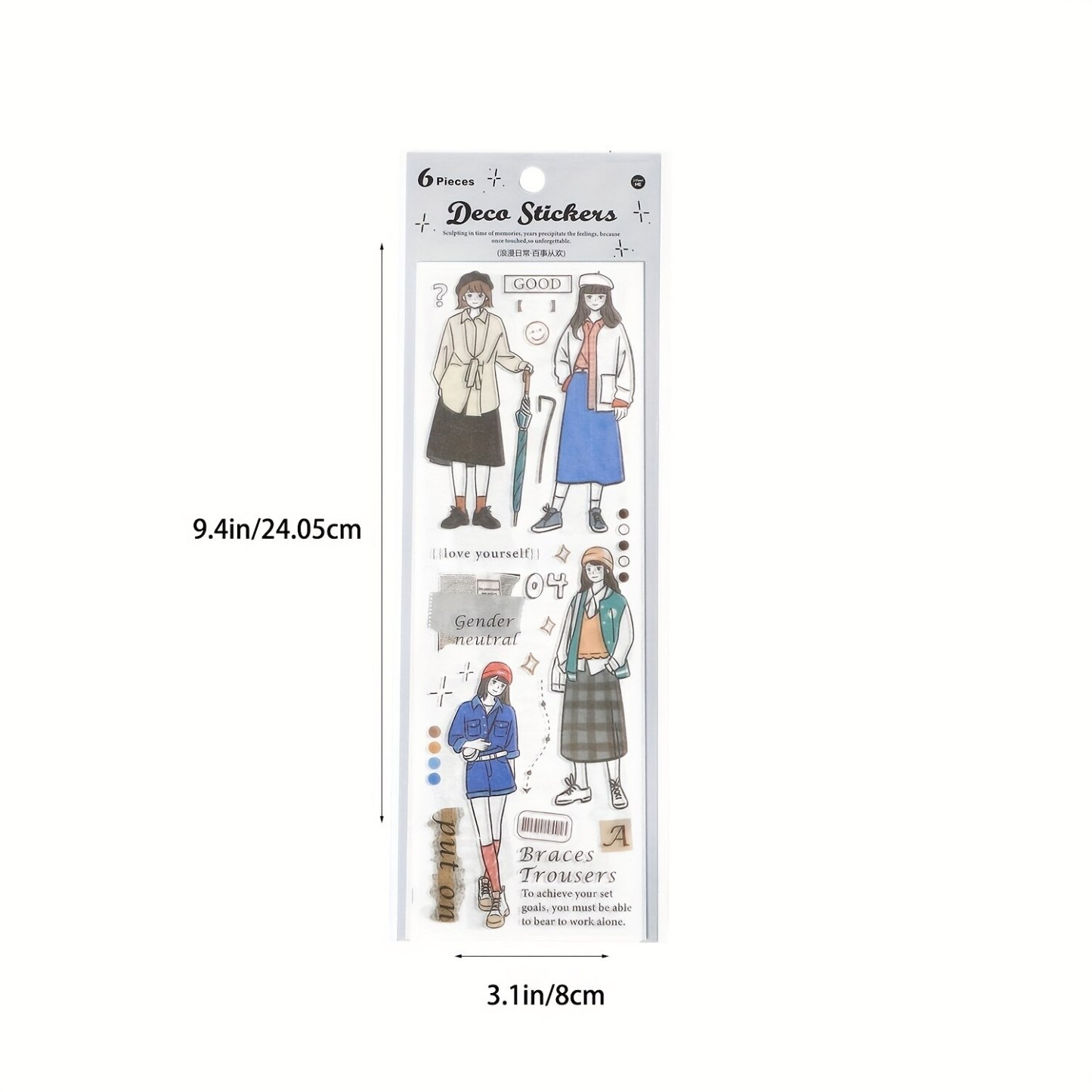 6 Sheets Romantic and Sweet Character Washi Stickers-JournalTale