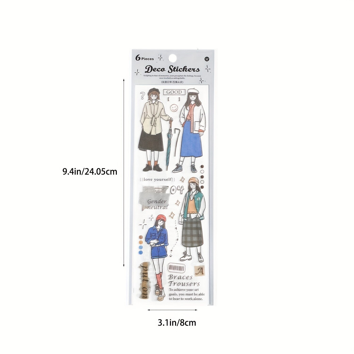 6 Sheets Romantic and Sweet Character Washi Stickers-JournalTale