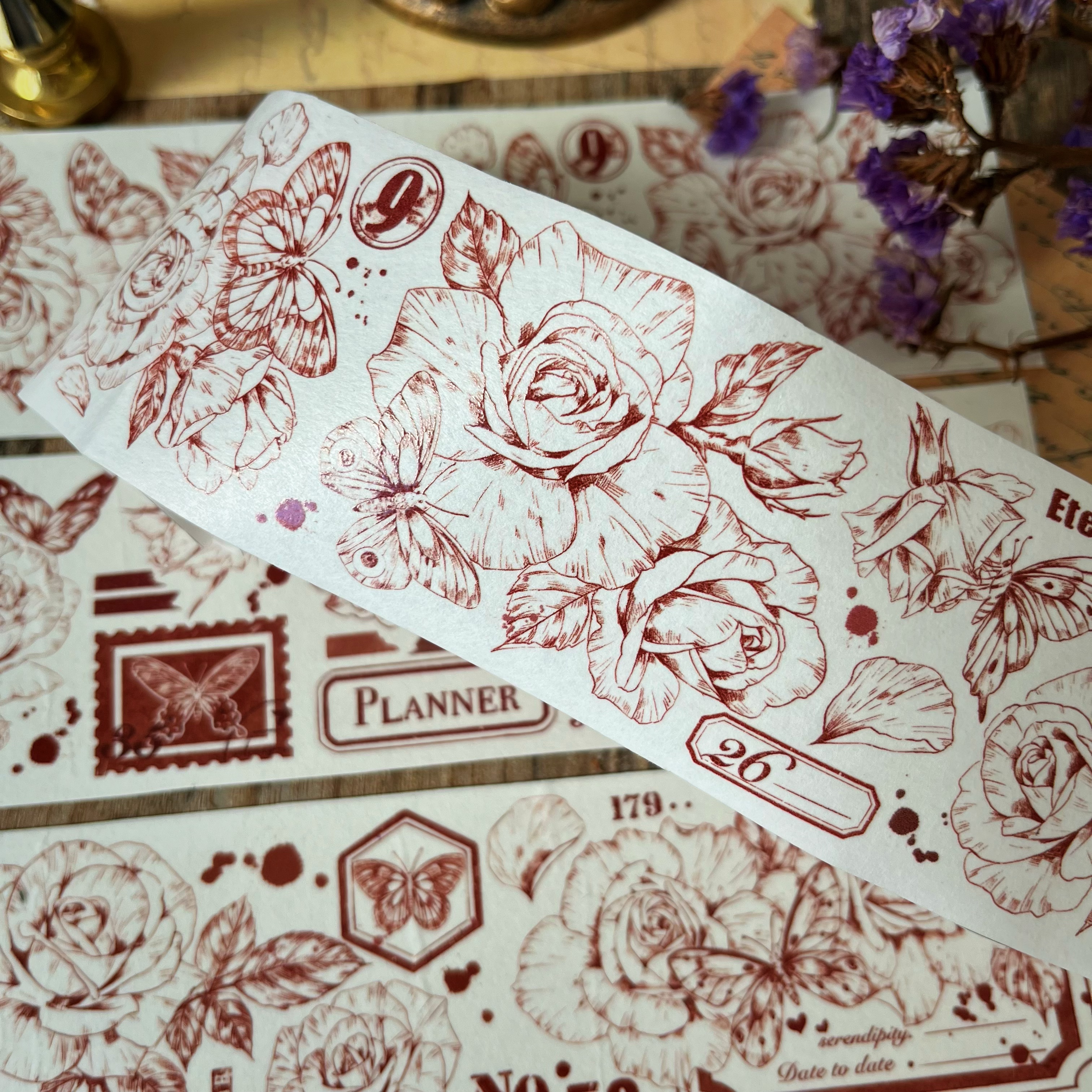 Lineart Rose Light Vintage Decorative washi Tape-JournalTale