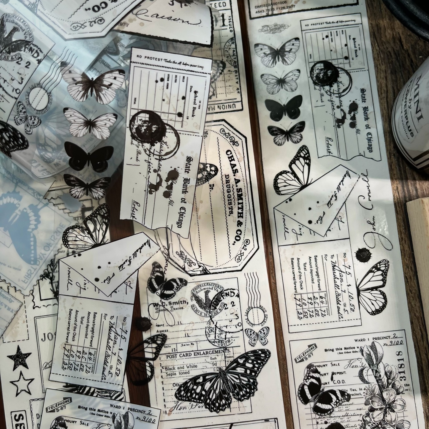 Retro washi tape pet sticker black and white bottoming plant tape-JournalTale