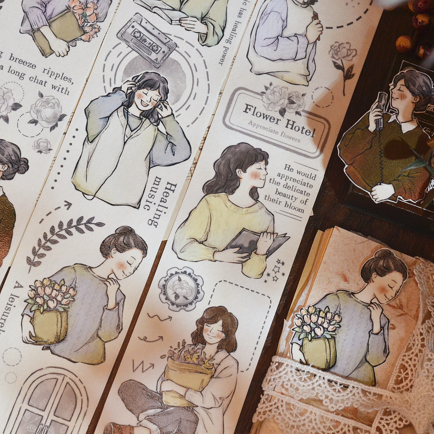 6M/roll of vintage character washi paper PET handbook tape-JournalTale