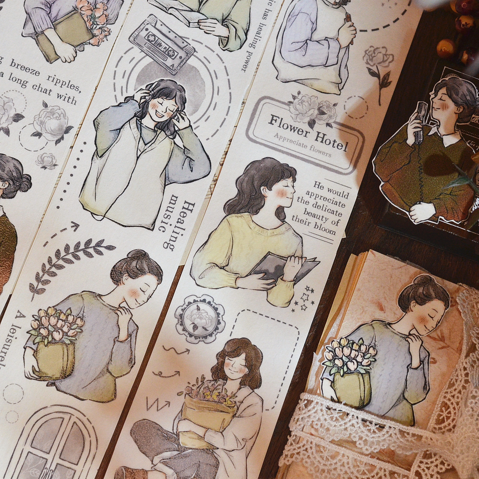 6M/roll of vintage character washi paper PET handbook tape-JournalTale