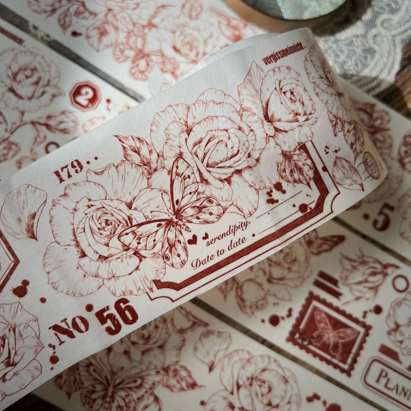 Lineart Rose Light Vintage Decorative washi Tape-JournalTale
