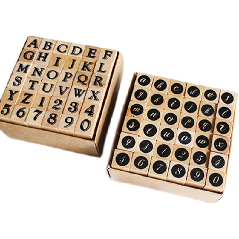 moodtape wooden seal square box set letters numbers geometric circles dots plant seals-JournalTale