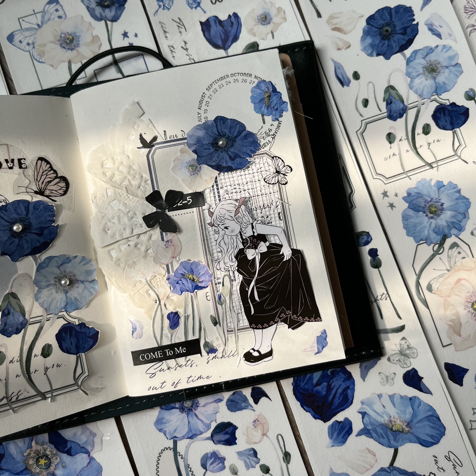 Vintage blue flower washi tape-JournalTale