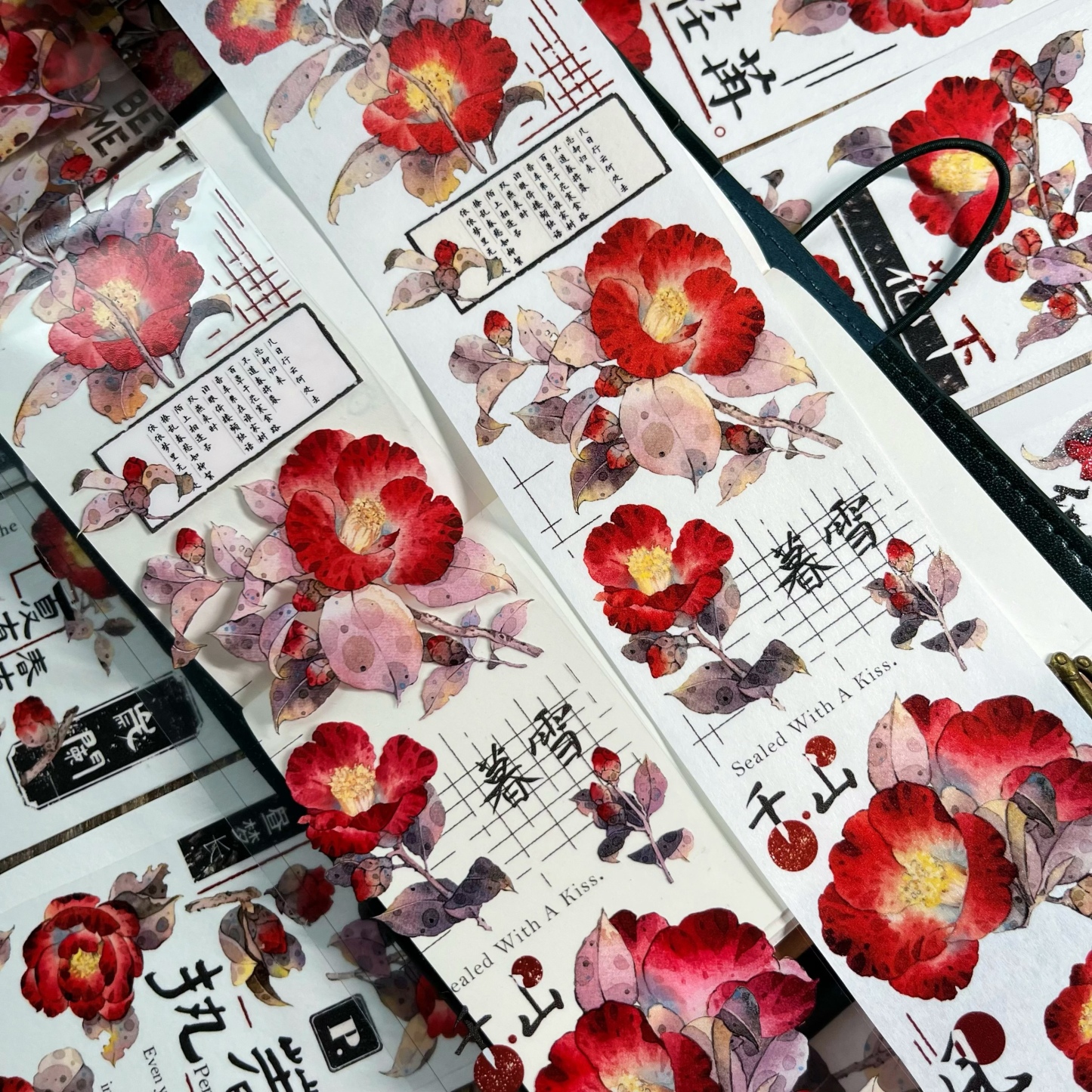Vintage Floral Camellia and Paper Pet Tape-JournalTale