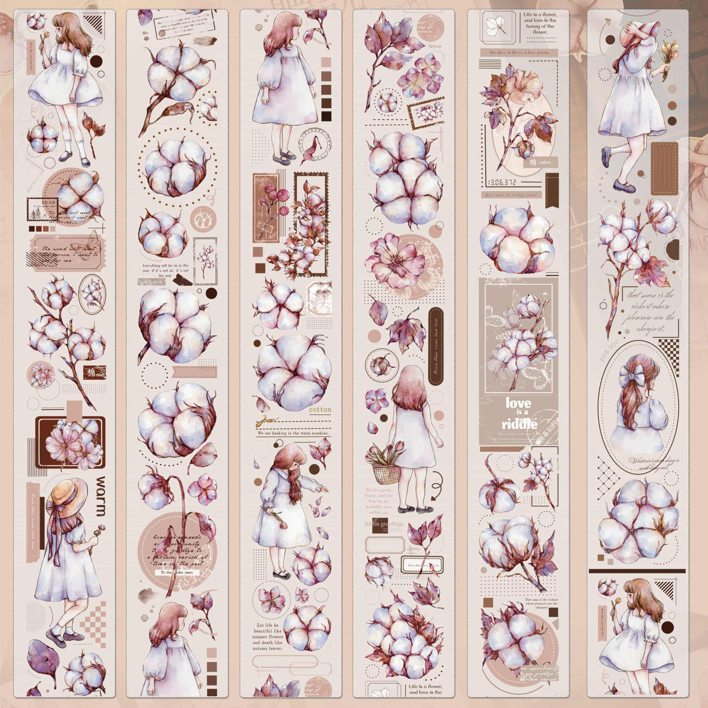 45mm Cotton Vintage Fresh Floral Washi PET Handbook Tape 6M roll-JournalTale