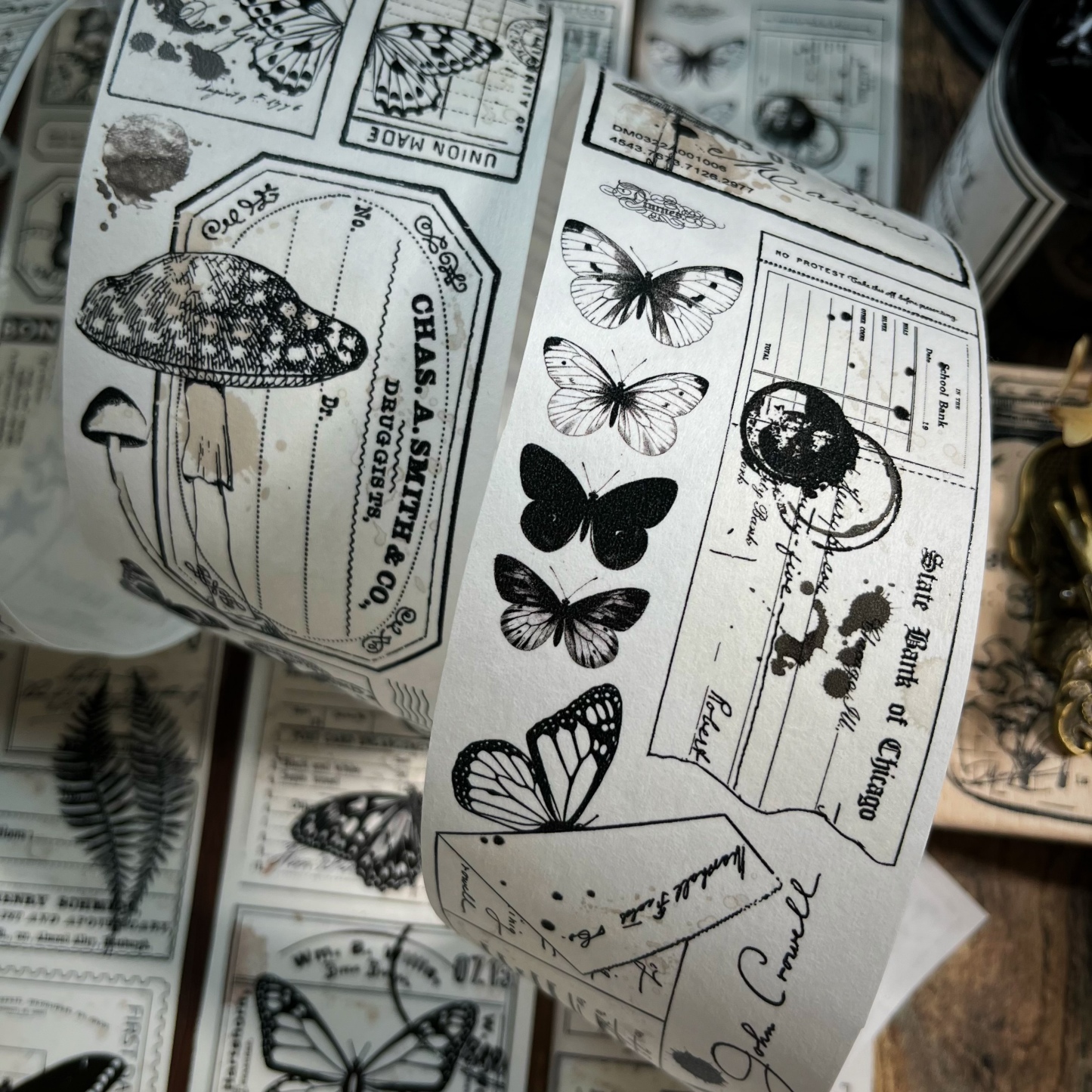 Retro washi tape pet sticker black and white bottoming plant tape-JournalTale
