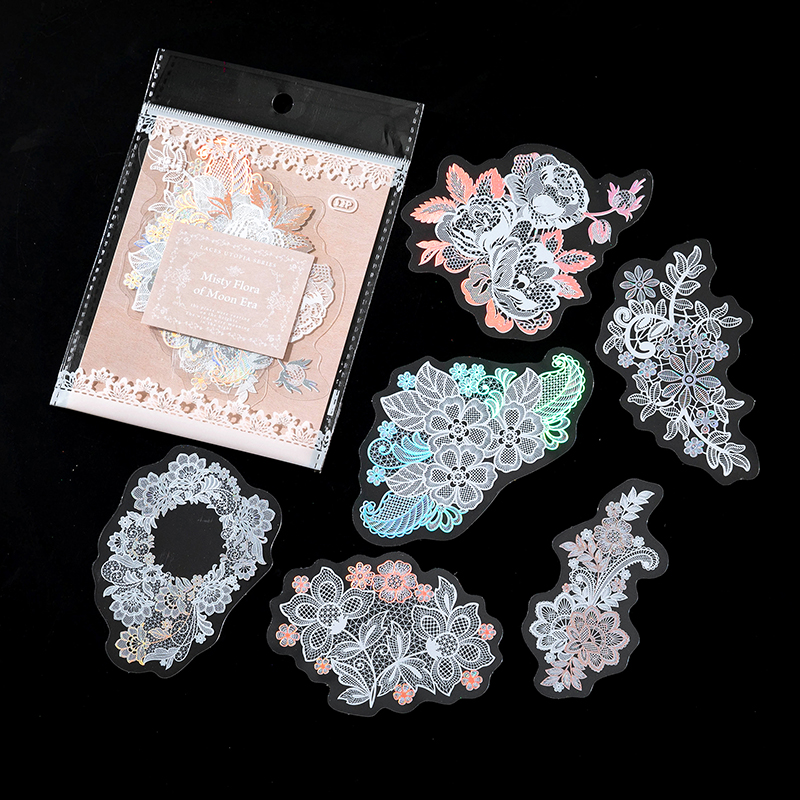 Lace hot laser silver sticker decoration-JournalTale