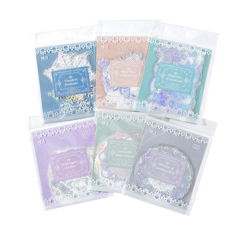 Lace hot laser silver sticker decoration-JournalTale