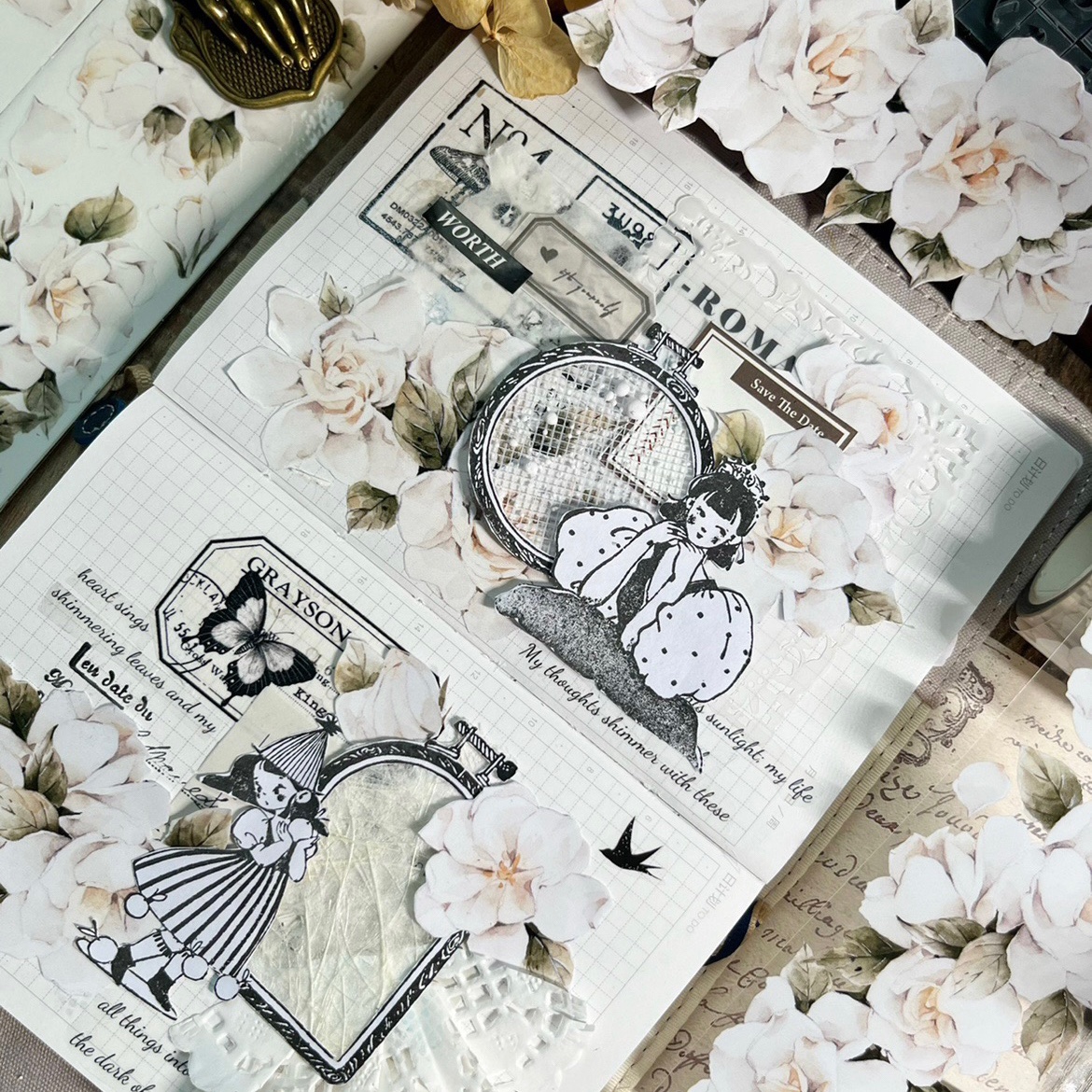 Decor Vintage gardenia washi tape pet-JournalTale