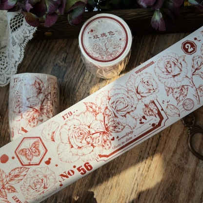 Lineart Rose Light Vintage Decorative washi Tape-JournalTale